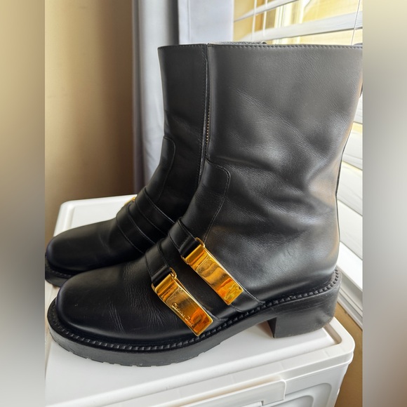 Dior Shoes - Dior Black Leather Footwear with Gold Details